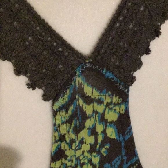 FREE PEOPLE Top Razorback Blue/Brown Tie Front Size S - Picture 6 of 10